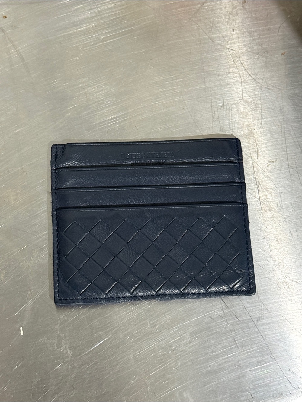 Bottega Veneta Navy Intrecciato Leather Card Holder